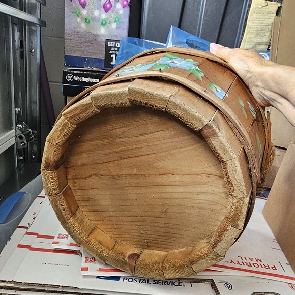 Primitive Wooden Panel Bucket Rope Handle Farmhouse Hand Painted 🎨 Pail Firkin - Picture 5 of 12